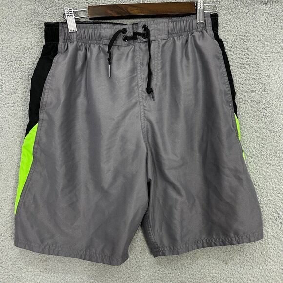 Nike Swim Trunks Mens Medium Gray Swoosh Logo Lined Board Shorts Beach‎ Resort - Picture 1 of 5